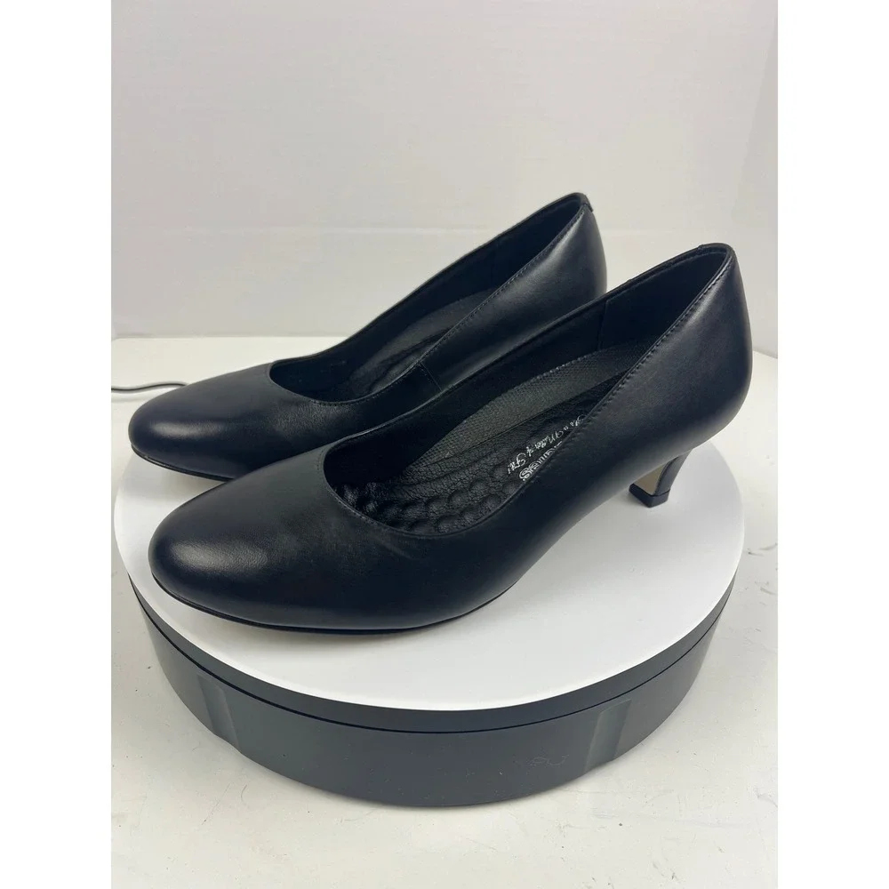 Walking Cradles Womens Black Leather Pumps 7.5 Wide Arch Support Comfort Heel - Picture 3 of 17